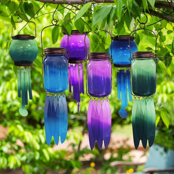 Assorted Glass 17 In. Solar Ball And Jar Wind Chime